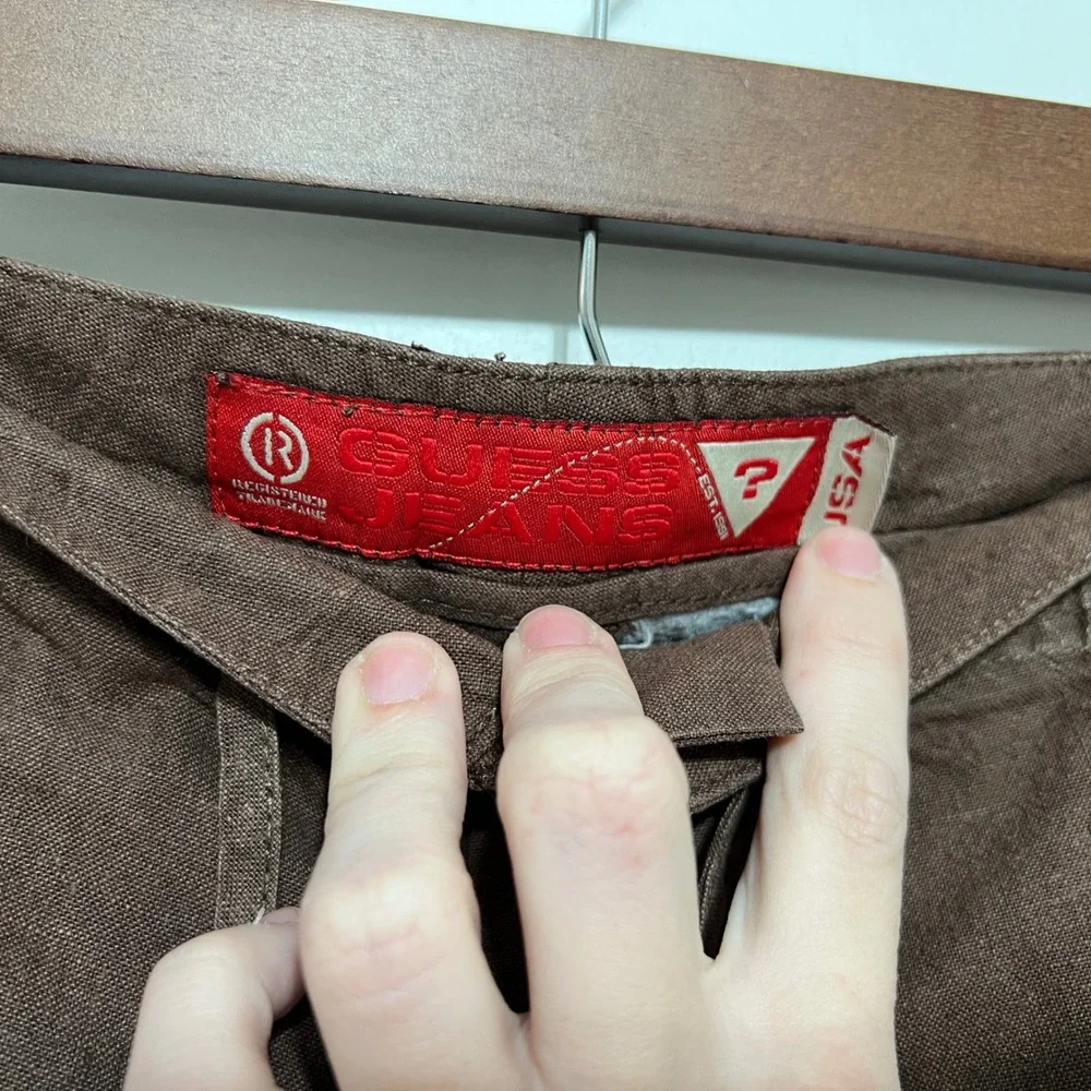Vintage Guess Jeans Brown Linen Cargo Pants Size 36 Gorp Streetwear Y2K Made USA